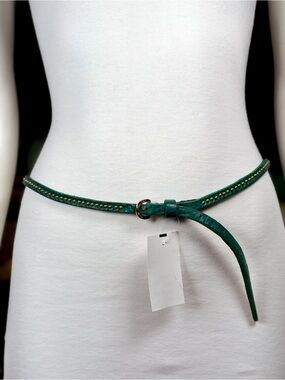 Below The Belt Thin Green Leather Belt with Gold Studs and Buckle, Szs S-L